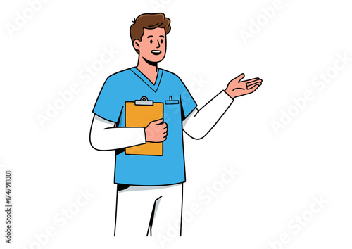 Smiling Nurse Holding Clipboard - Flat Healthcare Illustration