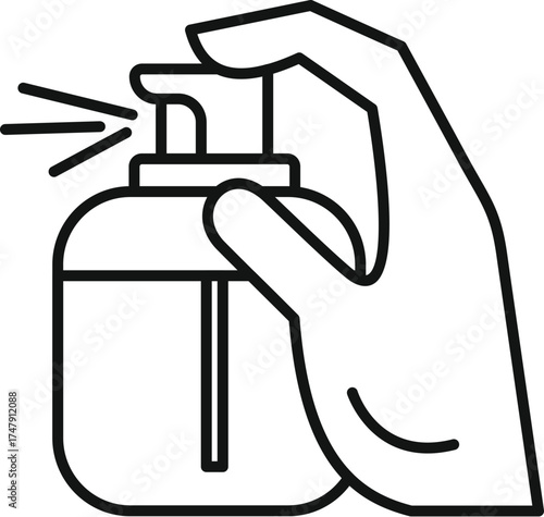 Hand spraying disinfectant from a plastic spray bottle for disinfection and sanitization