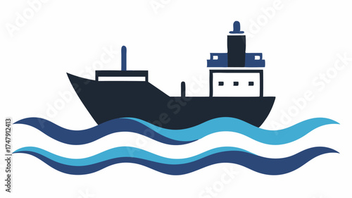 A minimalist ship silhouette navigating waves showcasing maritime transport and international shipping.