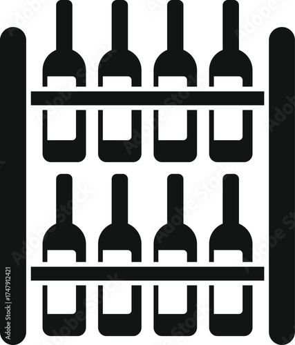 Wine bottles organized on a shelf, showcasing a collection of wine for storage or display