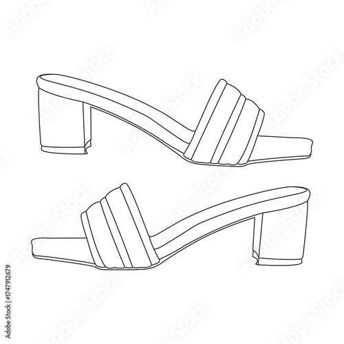 Two stylish heeled sandals in a line drawing