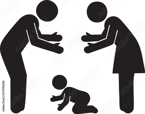 Baby Crawling Toward Parents Silhouette Representing Family Love and Care