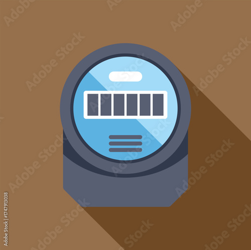 Electricity meter measuring energy consumption, displaying information on a bright blue screen