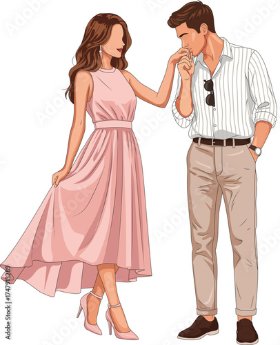 Illustration of Man Kissing Woman's Hand