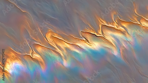 Abstract iridescent gold and blue wave texture background