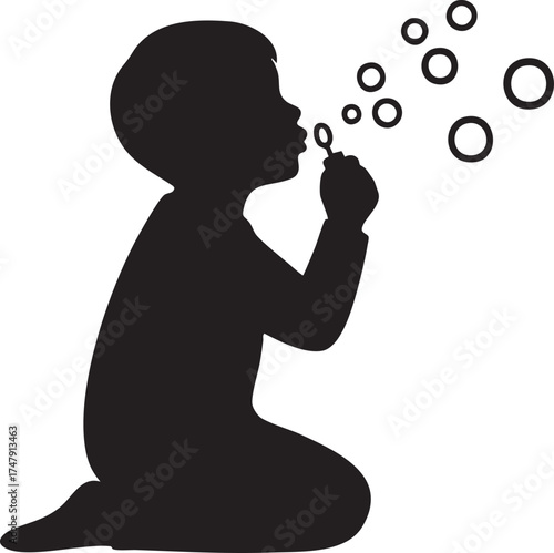 Child Blowing Bubbles Silhouettes Vector