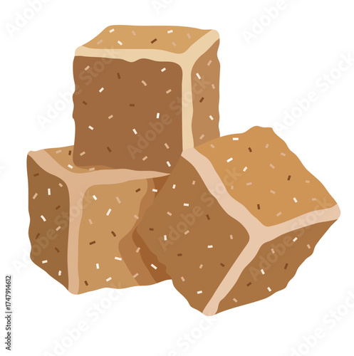 Brown Sugar Cubes Illustration Isolated on White Background