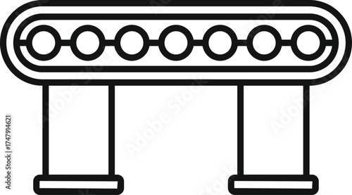 Line drawing of a conveyor belt moving spherical products in a manufacturing plant