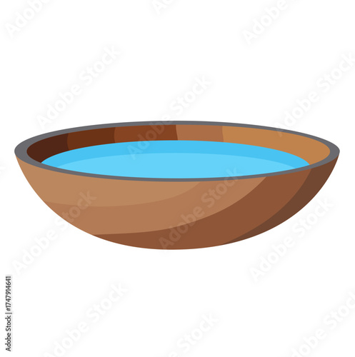 Fresh Water in Wooden Bowl Illustration Isolated on White Background