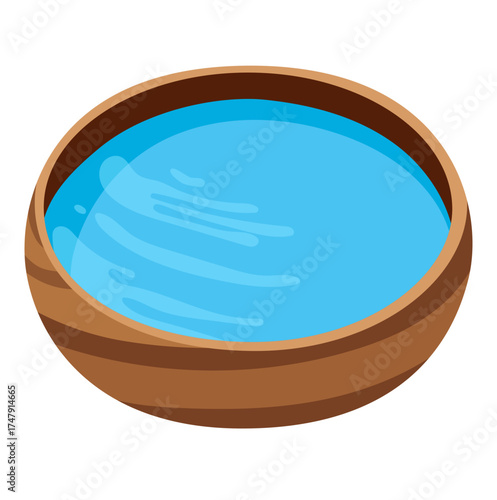Fresh Water in Wooden Bowl Illustration Isolated on White Background