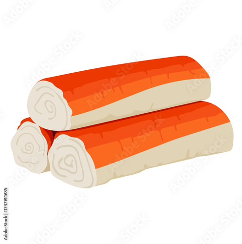 Surimi or Crab Stick Frozen Food Illustration Isolated on White Background