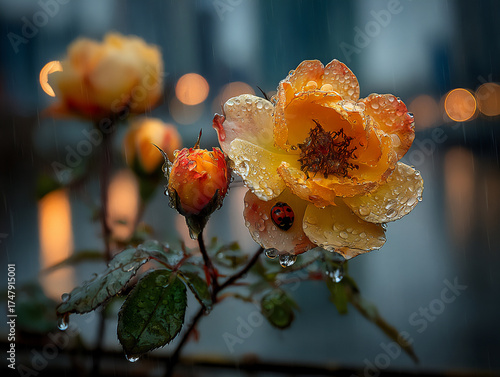 rainy city roses: urban serenity