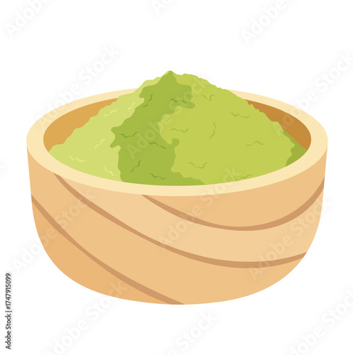 Green Protein Powder in Bowl Illustration Isolated on White Background