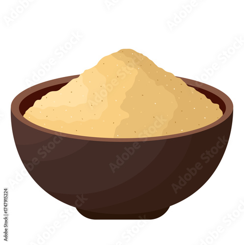 Ginger Powder in Wooden Bowl Illustration Isolated on White Background