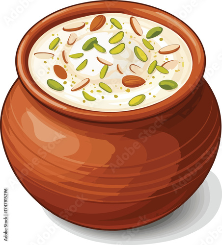 Shrikhand or Basundi in Matka with Nuts Vector Illustration