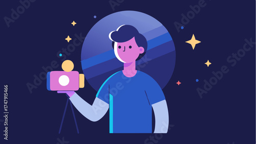 An influencer holding a product in front of a camera with a glowing aura around the product representing a promotional partnership with a brand.
