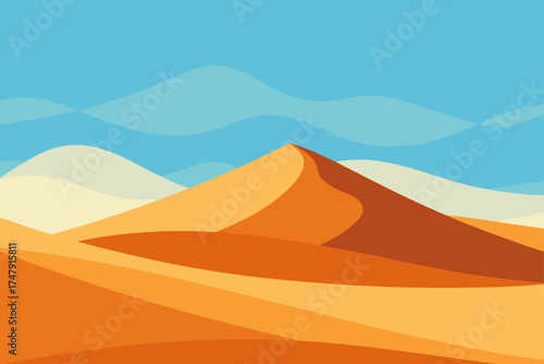 Illustration of sand dunes with a blue sky above them