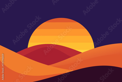 Illustration of sunset over the desert landscape