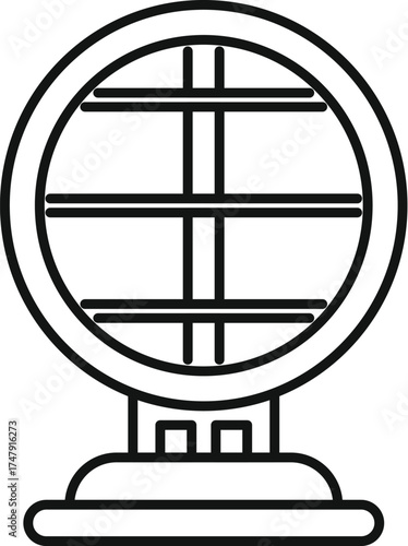 Electric heater warming up a room, depicted in a simple, clean line art style, perfect for minimalist designs