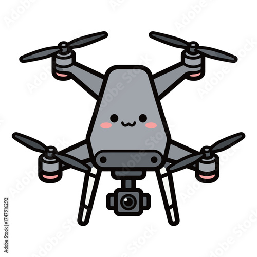Cute Cartoon Camera Drone or Quadcopter Flying with Happy Face Illustration