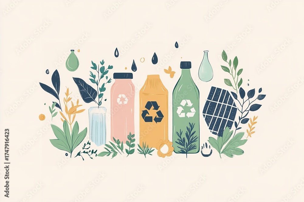 Fototapeta premium Ecofriendly products and renewable energy sources illustration, Generative AI.