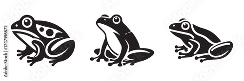 Nature Landscape Outdoor Silhouette Lake Frog Icon, Flat Silhouette of a Wildlife Animal Vector for Nature Illustration Design