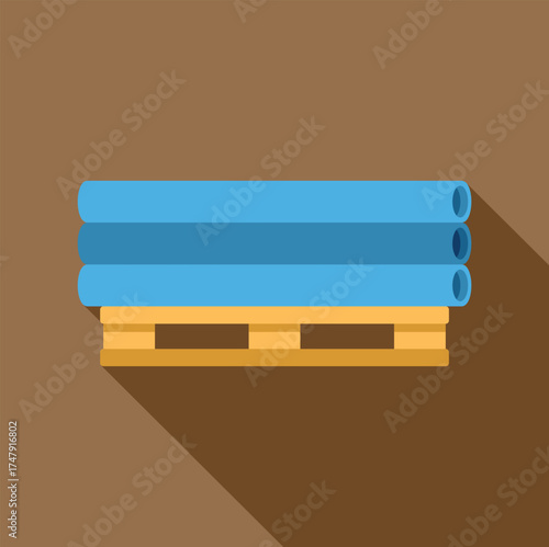 Blue plastic pipes stacked on a wooden pallet, ready for transport or storage in a warehouse or industrial setting