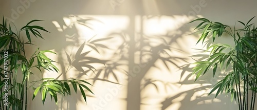 Panel kuchenny z motywem Sunlight Shadow on Wall with Bamboo Plants