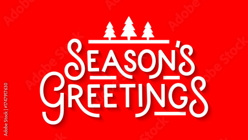 SEASON'S GREETINGS red vector hand lettering card with Christmas tree motifs