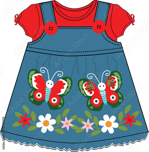 girls frocks with butterfly  & flower use for print  illustrations vector