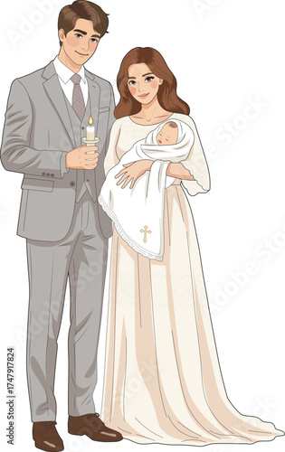 Illustration of Family at Baby Christening Ceremony