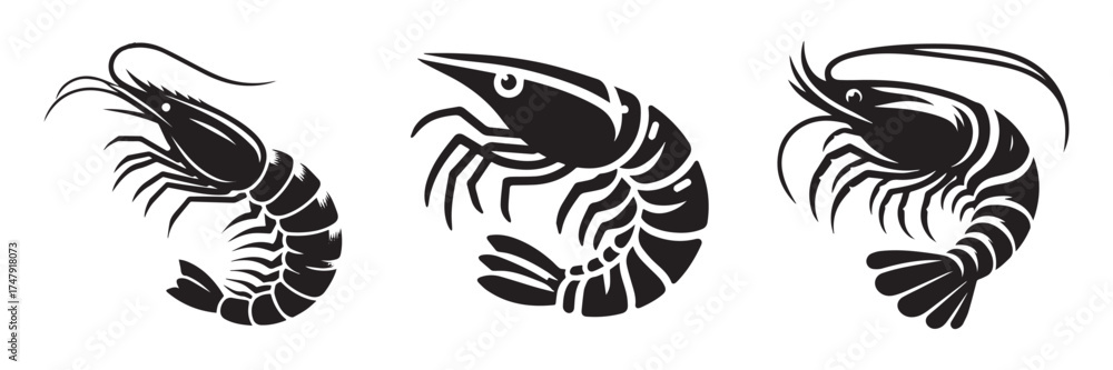 Naklejka premium Nature Landscape Outdoor Lake Shrimp Icon, Flat Silhouette of an Outdoor Scenery Vector for Fishing Illustration Design