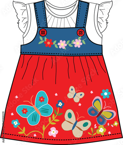 girls frocks with butterfly use for print  illustrations vector