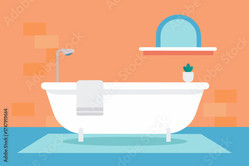 Illustration of a bathtub in a bathroom setting flat