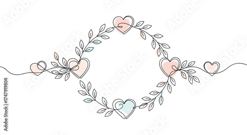 A delicate border of hearts and leaves for romantic celebrations.