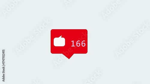 4K social media red Comments Counter, Shows Comments Over Time. Flat design speech bubble talk number counter going up. 4K with alpha matte. Easy to use with alfa channel