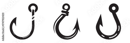 Modern Minimalist Hook Fishing Icon, Flat Silhouette of a Fishing Gear Vector for Outdoor Illustration Design