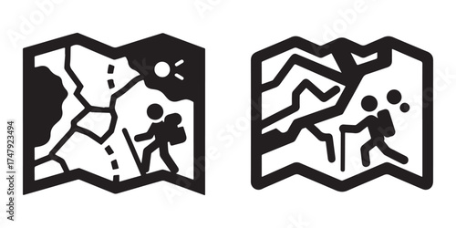 Modern Minimalist Map Hiking Icon, Flat Silhouette of a Trail Navigation Vector for Adventure Illustration Design