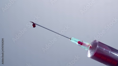 Red drops come from a syringe