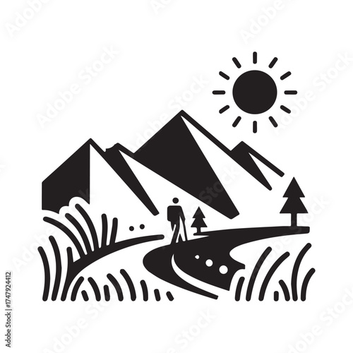 Modern Minimalist Hiking Track Icon, Flat Silhouette of an Outdoor Trail Vector for Adventure Illustration Design