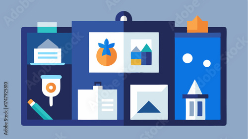 An open portfolio showcasing a variety of completed design projects including logos posters and branding materials displayed elegantly.
