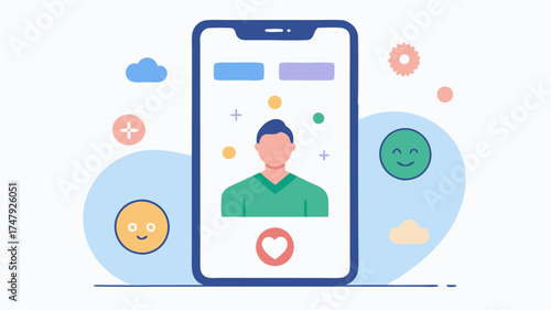 A mental health app interface displayed on a smartphone highlighting features like therapy chat mood tracking and mindfulness exercises.