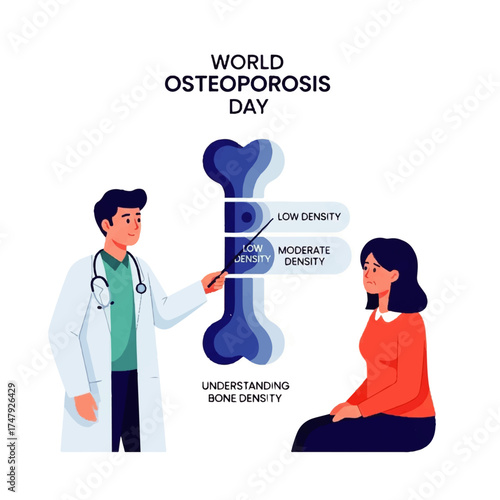 A doctor explains bone density to a patient with an illustrative diagram for World Osteoporosis Day.