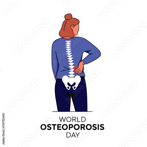 Illustration depicting a woman experiencing back pain, highlighting spinal issues and osteoporosis.