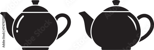 ABlack teapot silhouettes pair vector illustration, elegant tea kettle design for kitchen, restaurant, beverage, cafe and food artworkdobe Illustrator Artwork
