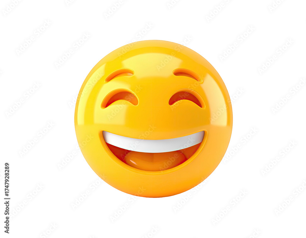 Fototapeta premium 3D rendered yellow emoji with wide, happy smile on black background