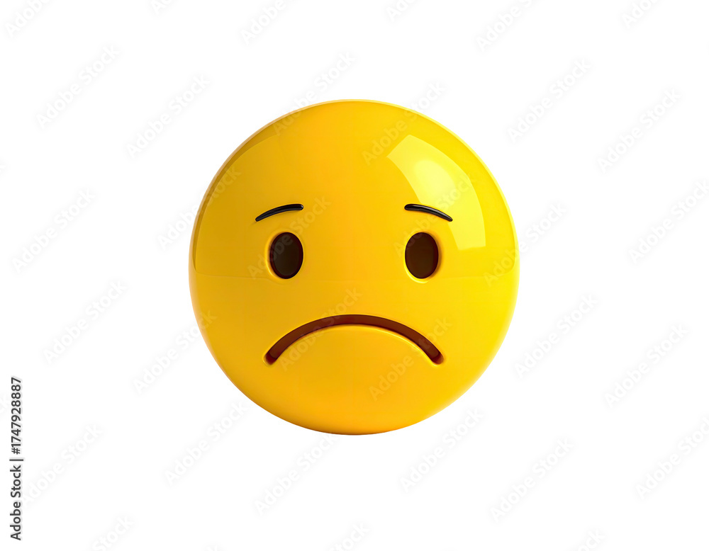 Fototapeta premium A three-dimensional, sad-faced emoji in yellow against a black background