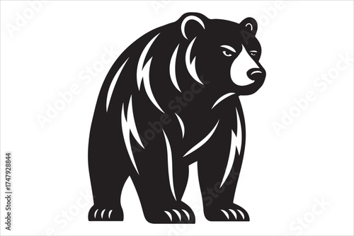 white and black Black bear silhouette vector or white background