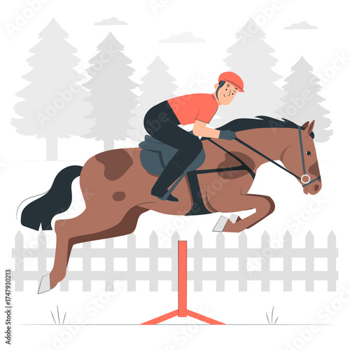horse jumping Semi Flat Illustrations
