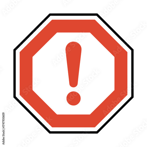 Red exclamation mark inside an octagon, , indicating a warning or alert message